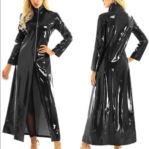 MATRIX Halloween Trinity Black PVC Shiny Floor length Trench coat. Small NEW